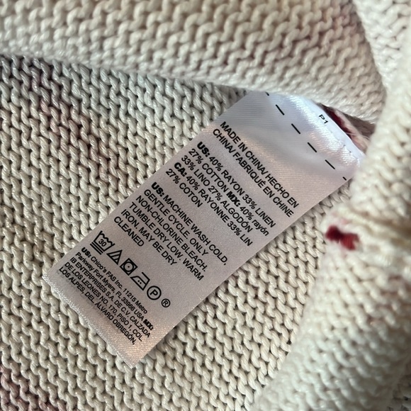 Chico's Tropical Print Linen Blend Knit Short Sleeve Sweater Size S - Picture 6 of 8